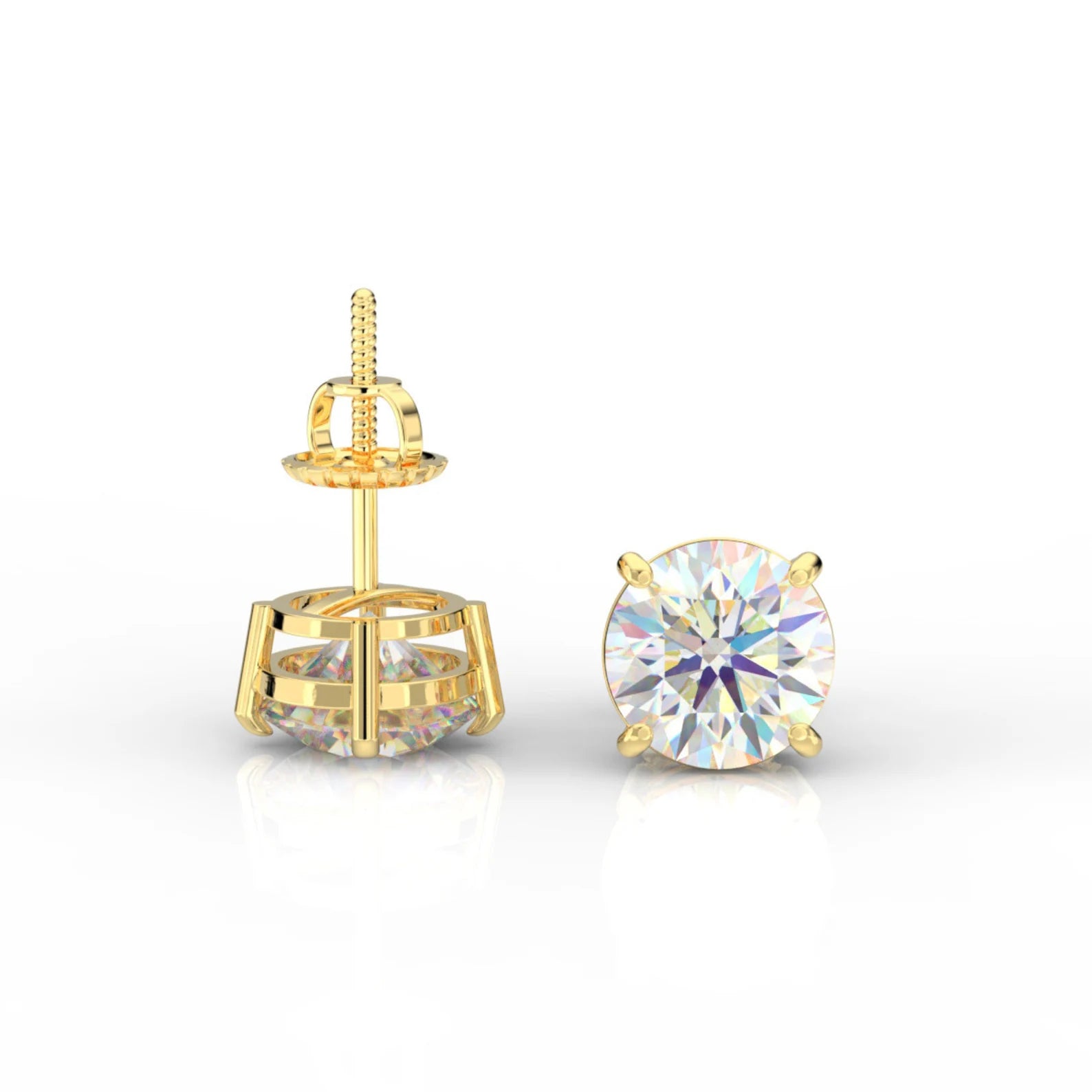 18k Yellow Gold 4.00 Ct./8mm Diamond Screw selling back Stud Earrings.