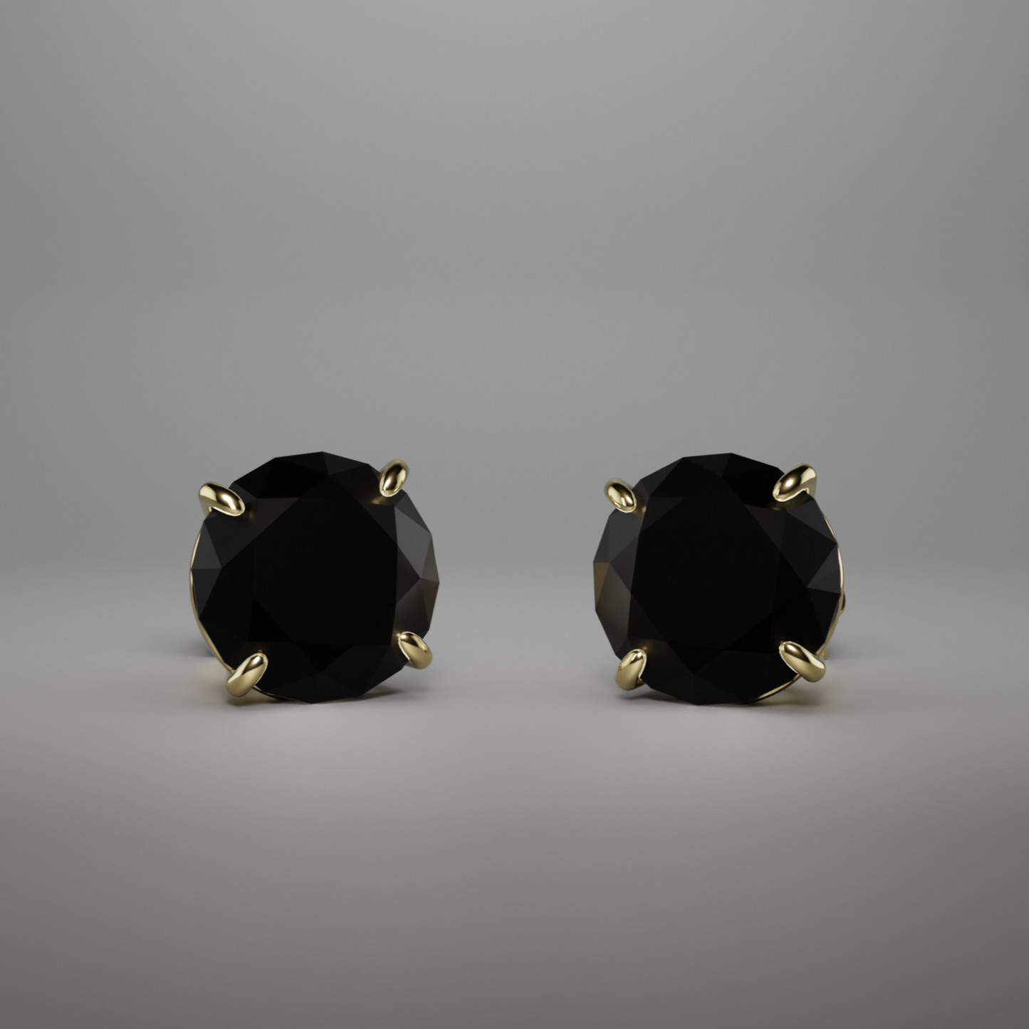 Round Cut Simulated Black Diamond Stud Earrings 14KT Yellow Gold Screw back