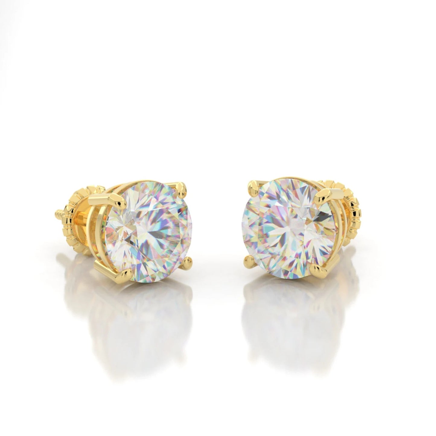 Brilliant Cut Moissanite Stud Earrings 14KT Yellow Gold Screw Back GRA Certified