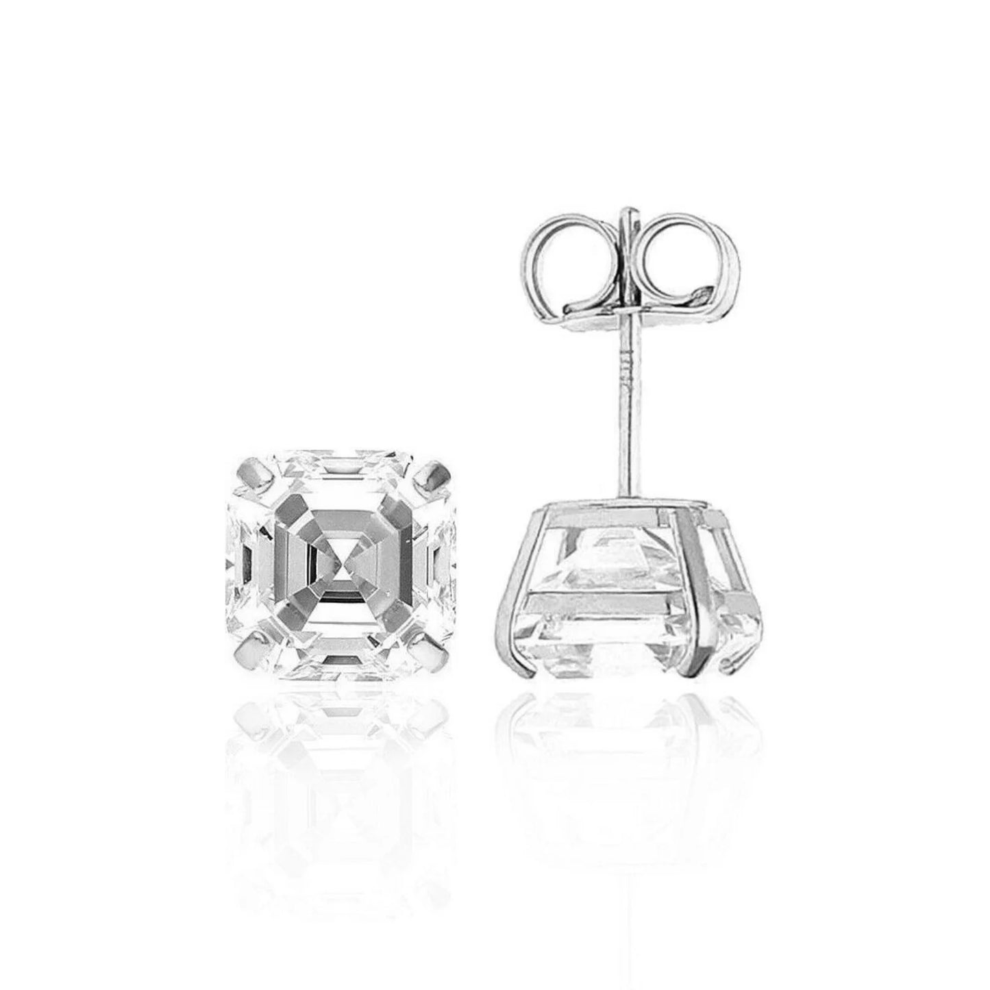 White Gold Pushback Asscher Cut Moissanite Stud Earrings Certified